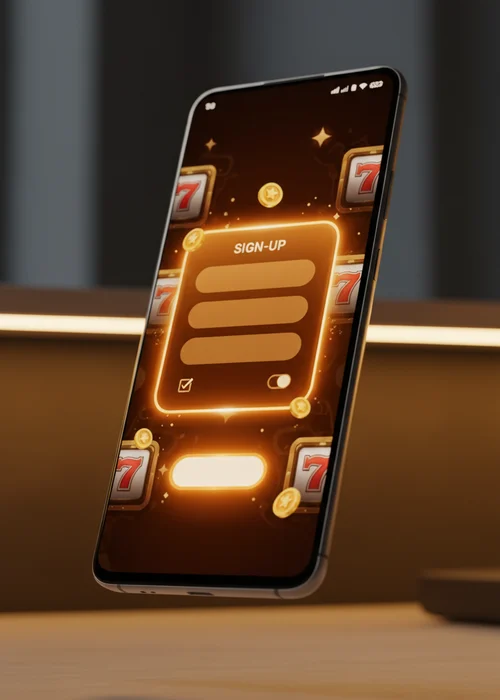 A new player completing the registration form on Golden Fortune Casino website, showing quick email and password input fields for new users.